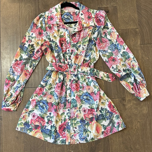 Show Me Your MuMu Dresses & Skirts - Show Me Your MuMu Carrie Belted Collared Dress Dusty Meadows - M